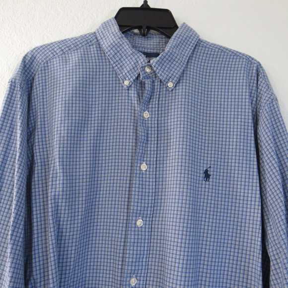 Ralph Lauren Mens Shirt Sz 17/35 Blue Plaid Button - Picture 2 of 11